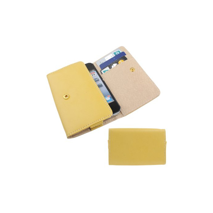 Housse en cuir avec rangement et porte cartes pour iphone 4 & 4S jaune