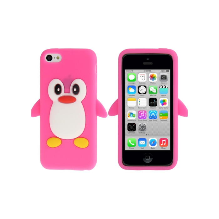 Coque silicone cartoon Pingouin pour iphone 5 et 5S rose