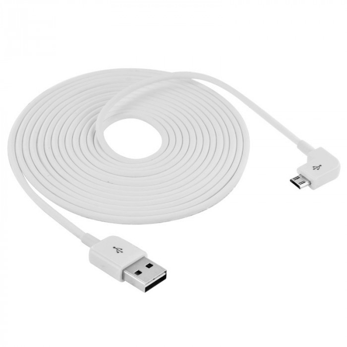 Cable de charge data usb male vers micro usb male coudé 3 mètres blanc pour tablettes et smartphones