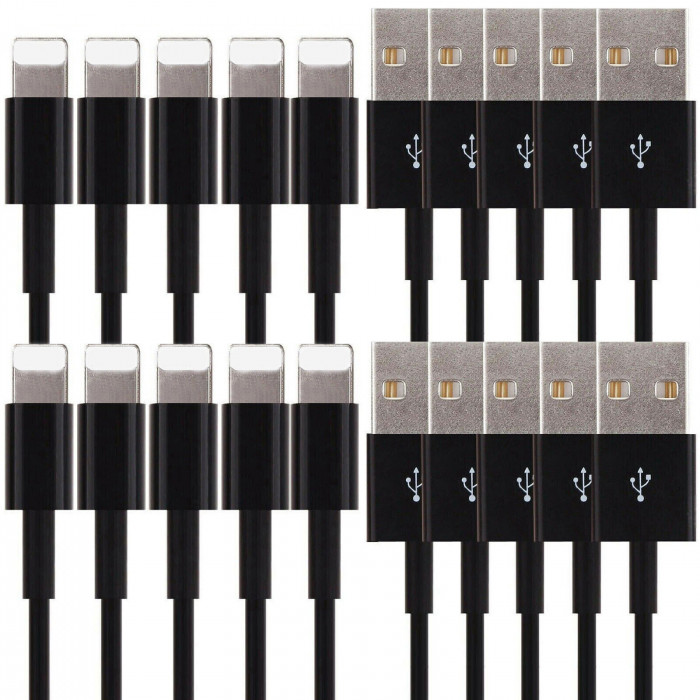 Destockage lot de 10 câbles pour iphone 5 5S SE 6 6S 7 7Plus 1 mètre noir