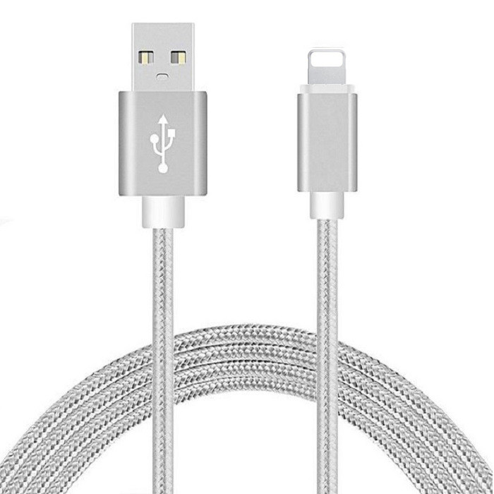 Cable argenté 1 mètre pour Apple iphones 5 6 7 8 X XS et ipads
