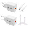 Lot de 2 Chargeurs Rapide Power Delivery 20W blanc TechExpert + cable usb C/C + cable usb C/lightning