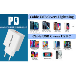 Chargeur rapide PD 20W blanc + cable compatible iphone 15 15 Pro 15 Pro Max iphone 16 TechExpert