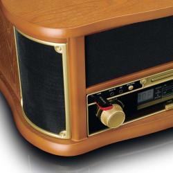 Tourne-disque rétro bois avec radio Bluetooth®, encodage USB, lecteur de CD, lecteur de cassettes et haut-parleurs intégrés